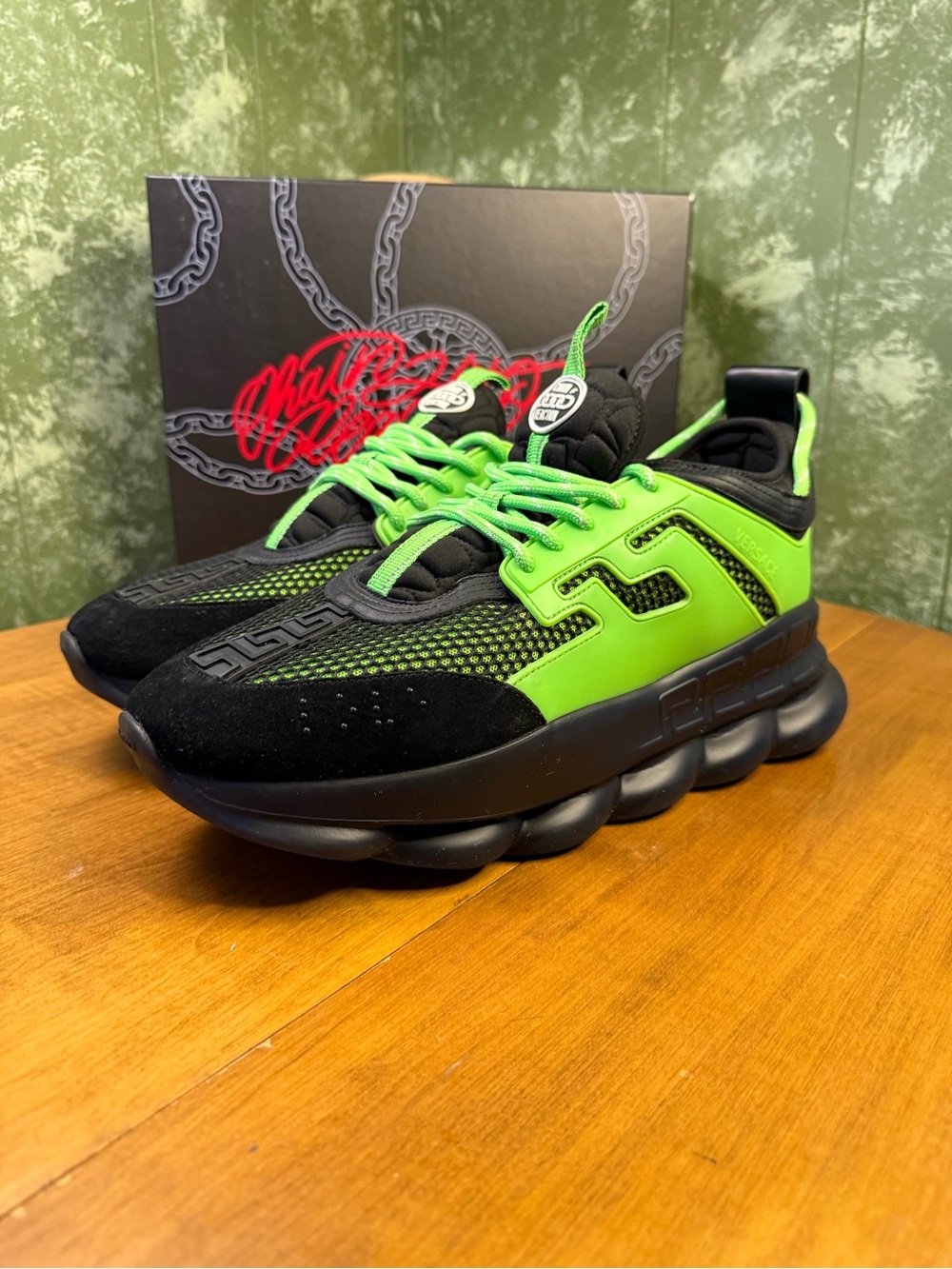 Versace Chain Reaction 'Black Green' Sneakers Men 12 COA Available - Picture 4 of 16